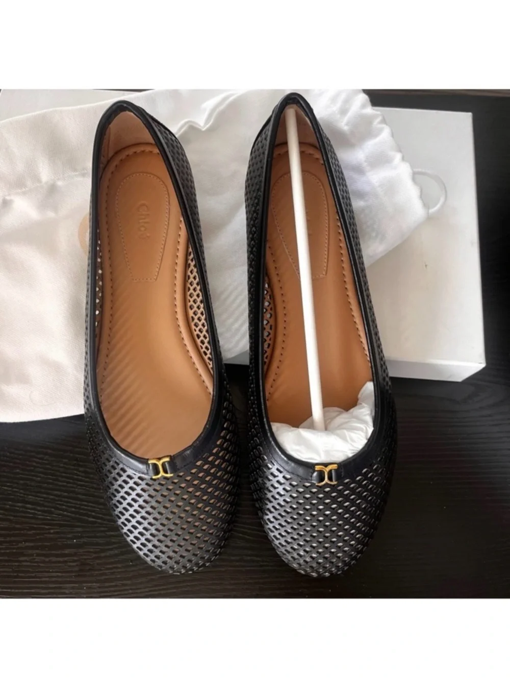 CHLOE BLACK LEATHER BALLERINAS SIZE 36